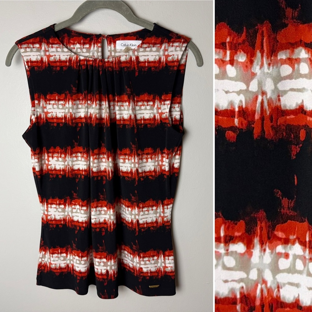 Calvin Klein Sleeveless Blouse Size Small Top Black Orange Red Gray White
